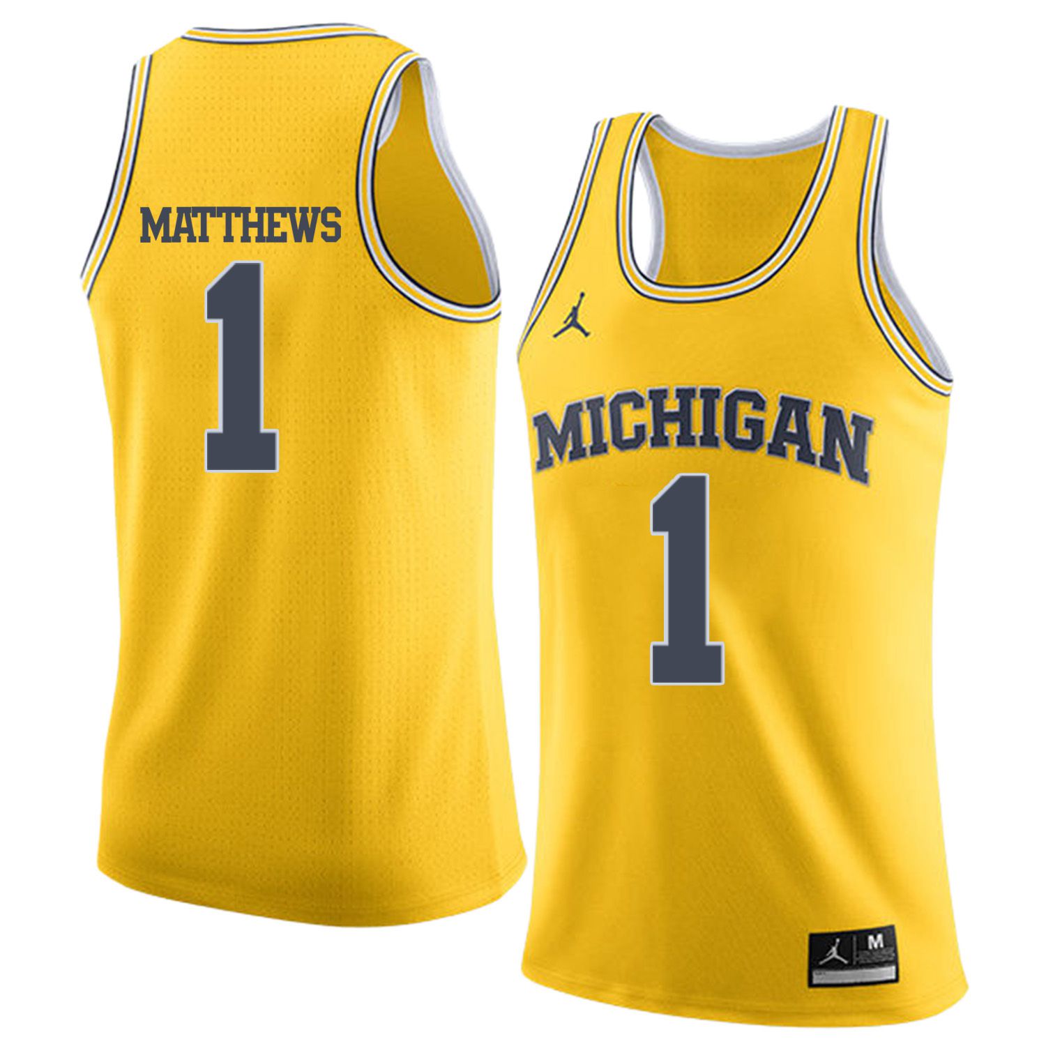Men Jordan University of Michigan Basketball Yellow 1 Matthews Customized NCAA Jerseys